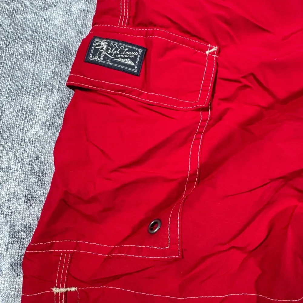 Polo Ralph Lauren Swim Trunks Mens Large Red Cargo Pocket Board Shorts Pony Logo